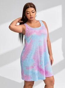 SHEIN EZwear 大碼紮染大圓領背心洋裝