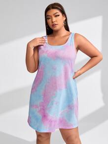 SHEIN EZwear 大碼紮染大圓領背心洋裝