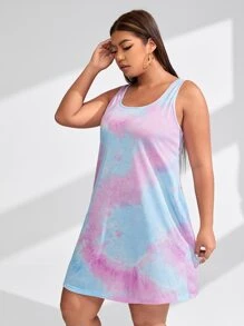 SHEIN EZwear 大碼紮染大圓領背心洋裝