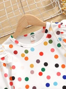 Toddler Girls Polka Dot Ruffle Trim Tee - White - View 3