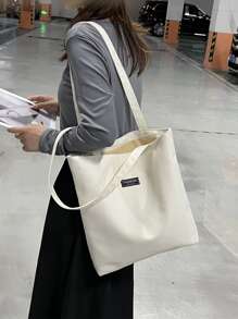 便携式女士手提包，非常适合商务、工作、通勤、高中，便携，适合少女和大学女生，非常适合办公室、大学、小学、初中、工作、体育场、运动，轻便耐用的大容量单肩包，秋冬季节通用，适合返校和旅行 - 米色 - 查看 3