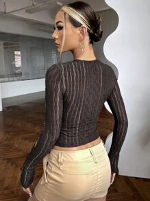 SHEIN ICON Cut Out O-ring Crop Tee - Chocolate Brown - View 2