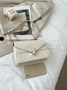 Bolsa cuadrada con diseño metal con solapa - Blanco - Ver 6