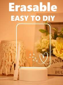 1 pieza Tablero de escritura luminoso 3D con bolígrafo borrable y una luz de noche USB novedosa con luz decorativa para mesa y lámpara de escritorio LED única - Amarillo - Ver 8