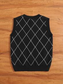 SHEIN Boys Plaid Pattern Sweater Vest - Black - View 2