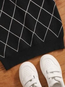 SHEIN Boys Plaid Pattern Sweater Vest - Black - View 4