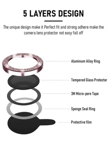 Protector de lente de cámara con purpurina de 3 piezas compatible con iPhone 15/15Pro/15Plus/15Promax