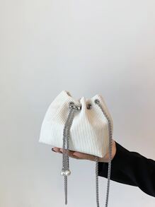 Nhẹ, Túi đựng dây xích nhung mini thông thường dành cho doanh nhân, Ví thiết kế dây rút bằng kim loại, Túi đeo chéo nữ dành cho nữ tuổi teen Sinh viên đại học, tân binh & nhân viên cổ trắng Hoàn hảo cho văn phòng, đại học, công việc, kinh doanh, đi làm - trắng - Xem 1