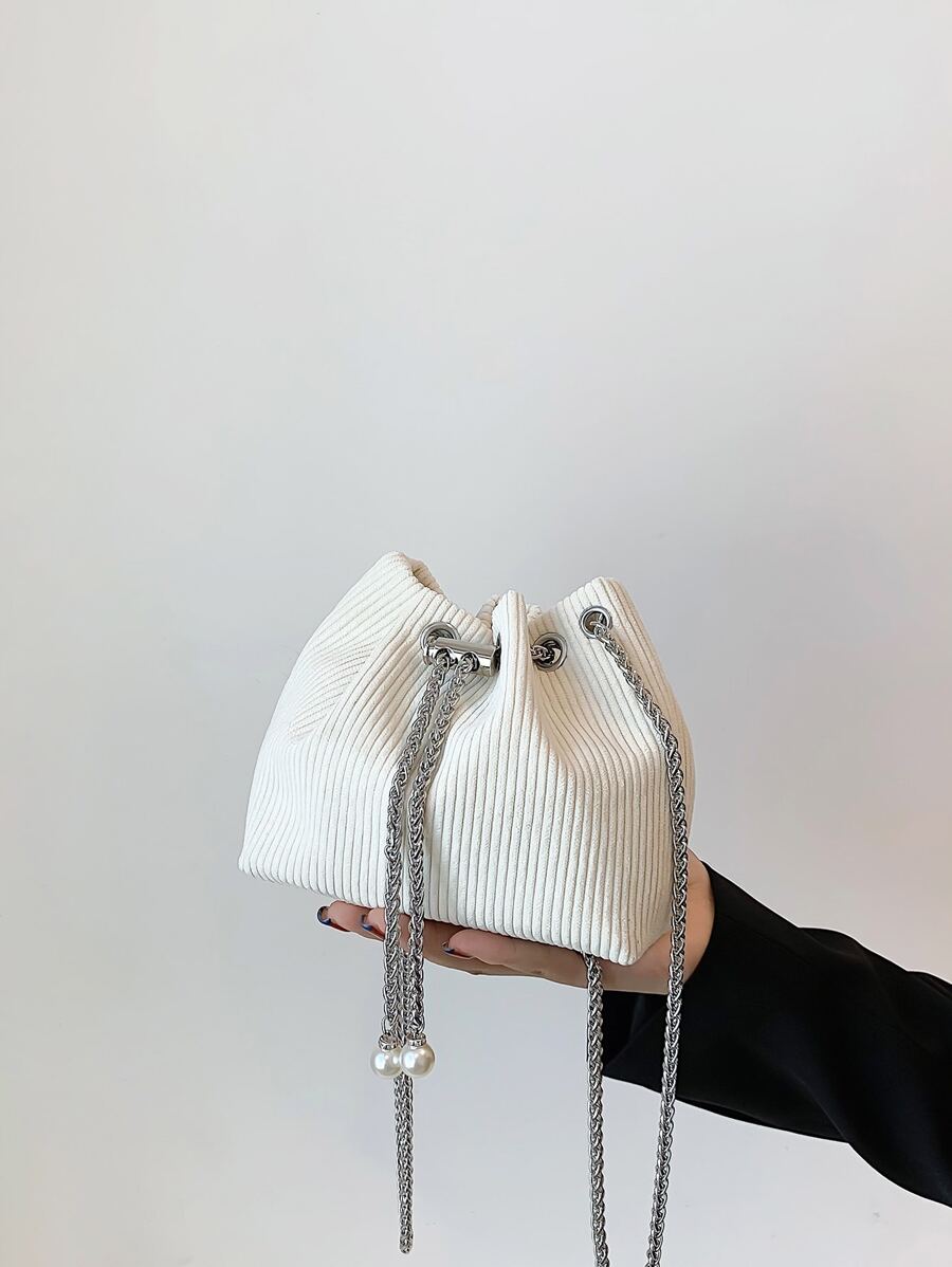 Nhẹ, Túi đựng dây xích nhung mini thông thường dành cho doanh nhân, Ví thiết kế dây rút bằng kim loại, Túi đeo chéo nữ dành cho nữ tuổi teen Sinh viên đại học, tân binh & nhân viên cổ trắng Hoàn hảo cho văn phòng, đại học, công việc, kinh doanh, đi làm - trắng - Xem 1