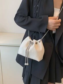Nhẹ, Túi đựng dây xích nhung mini thông thường dành cho doanh nhân, Ví thiết kế dây rút bằng kim loại, Túi đeo chéo nữ dành cho nữ tuổi teen Sinh viên đại học, tân binh & nhân viên cổ trắng Hoàn hảo cho văn phòng, đại học, công việc, kinh doanh, đi làm - trắng - Xem 2