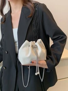 Nhẹ, Túi đựng dây xích nhung mini thông thường dành cho doanh nhân, Ví thiết kế dây rút bằng kim loại, Túi đeo chéo nữ dành cho nữ tuổi teen Sinh viên đại học, tân binh & nhân viên cổ trắng Hoàn hảo cho văn phòng, đại học, công việc, kinh doanh, đi làm - trắng - Xem 3