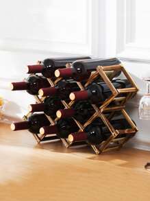 1pc Wooden Wine Rack - Brown - View 1