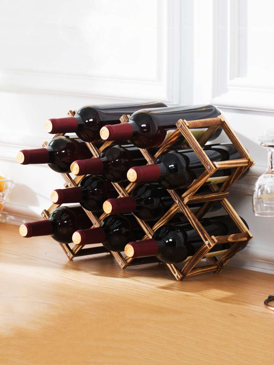1pc Wooden Wine Rack - Brown - View 1