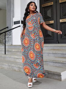 DEARCASE Plus Mandala Print A-line Dress - Multicolor - View 1