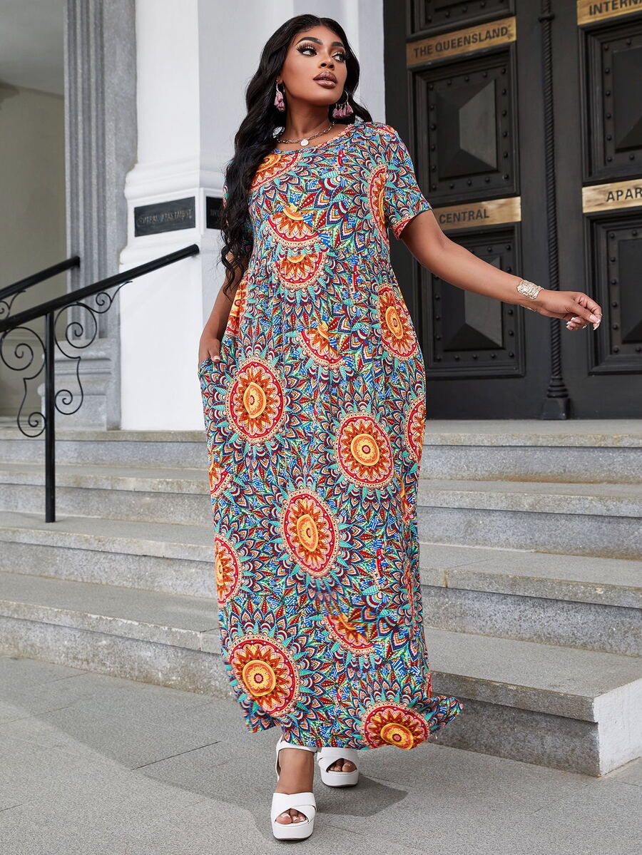 DEARCASE Plus Mandala Print A-line Dress - Multicolor - View 1
