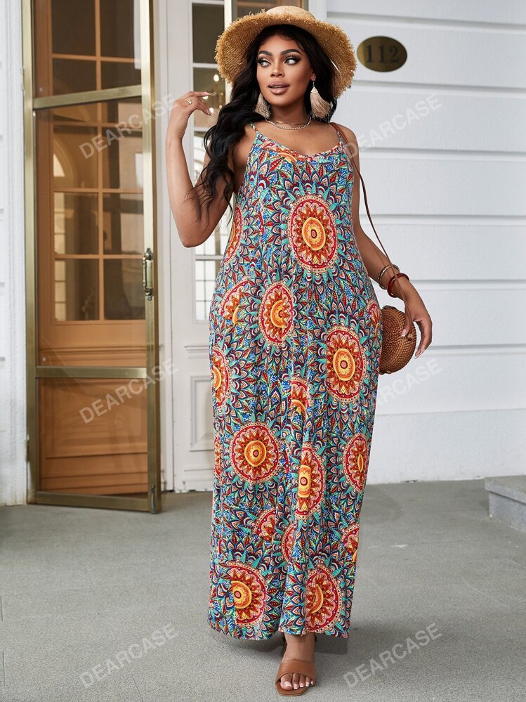 DEARCASE Plus Mandala Print Cami Dress SHEIN