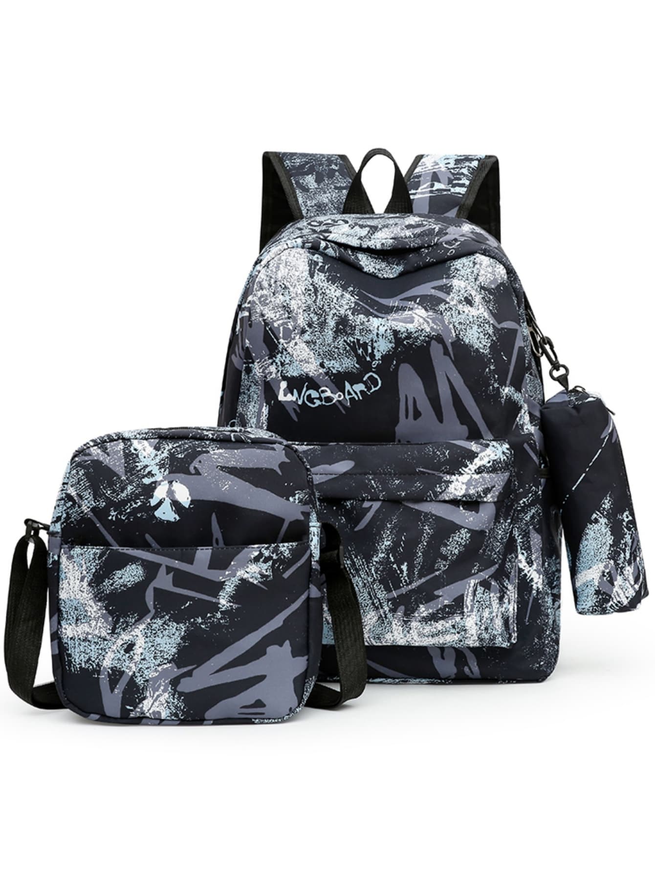 3 件套男士字母图案休闲背包套装带笔袋书包套装大学书包套装高中生研究生大一大二学生通勤、户外、徒步旅行背包套装大容量轻便拼色背包笔记本电脑圣诞节感恩节秋冬礼物节日男士礼物男士礼物多功能便携时尚休闲爸爸礼物男友礼物度假趣味礼物 - 彩色 - 查看 1