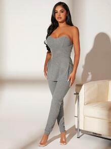 SHEIN SXY 下擺開叉條紋針織抹胸上衣 - 灰色 - 查看 4