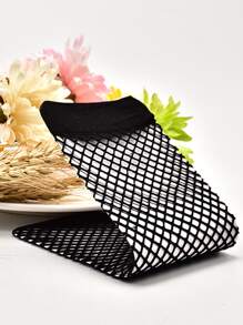 2pairs Women Solid Casual Fishnet Crew Socks, For Daily Life - Black - View 3