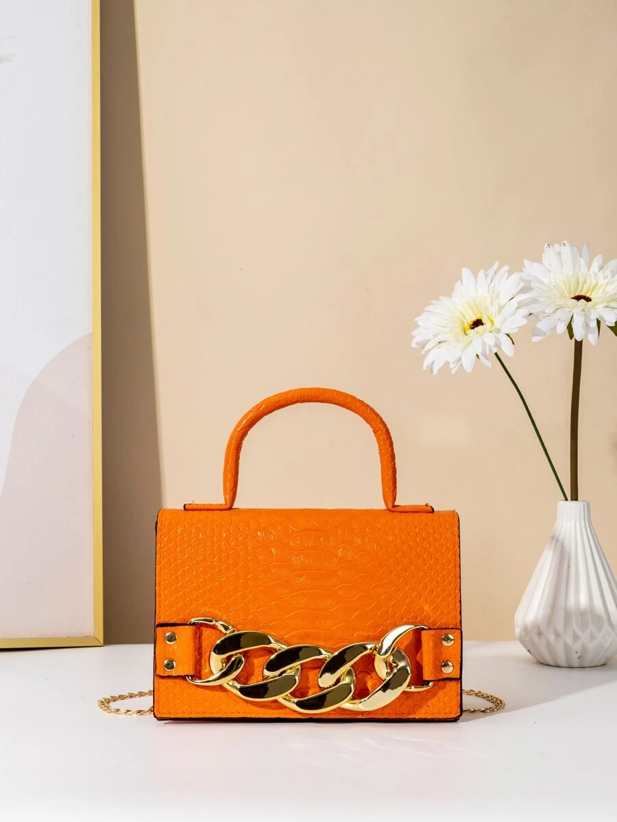 con diseño de cadena de cocodrilo en relieve asa - Naranja - Ver 1