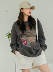 DAZY Letter Graphic Drop Shoulder Sweatshirt - Dark Grey - View 2