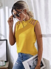 Top tank de espalda con abertura de ojo con diseño de abertura - Amarillo - Ver 3