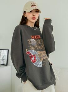 DAZY Letter Graphic Drop Shoulder Sweatshirt - Dark Grey - View 4