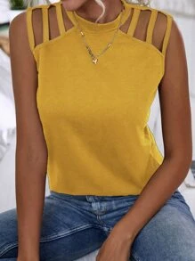 Top tank de espalda con abertura de ojo con diseño de abertura - Amarillo - Ver 4