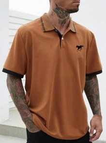 Manfinity Homme Áo thun có cổ Nam Nút Thú vật Giải trí - màu nâu - Xem 3