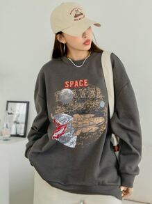 DAZY Letter Graphic Drop Shoulder Sweatshirt - Dark Grey - View 5