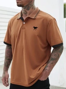 Manfinity Homme Áo thun có cổ Nam Nút Thú vật Giải trí - màu nâu - Xem 4