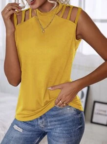 Top tank de espalda con abertura de ojo con diseño de abertura - Amarillo - Ver 6