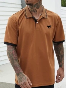 Manfinity Homme Áo thun có cổ Nam Nút Thú vật Giải trí - màu nâu - Xem 5