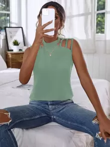 Keyhole Back Cut Out Detail Tank Top - Mint Green - View 1