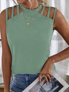 Keyhole Back Cut Out Detail Tank Top - Mint Green - View 4