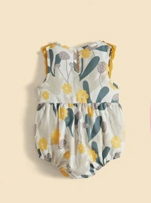 Baby Cartoon Floral Print Ruffle Trim Bow Front Bodysuit With Headband - Multicolor - View 2