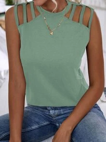 Keyhole Back Cut Out Detail Tank Top - Mint Green - View 6