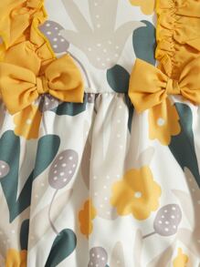 Baby Cartoon Floral Print Ruffle Trim Bow Front Bodysuit With Headband - Multicolor - View 4