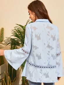 Cut Out Trumpet Sleeve Shirt - Baby Blue - View 2