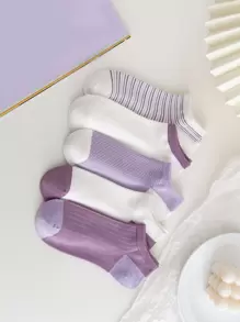 雙紫色條紋女用襪子，顏色隨機 - 彩色 - 查看 1