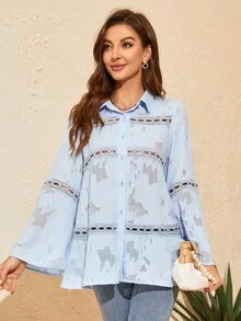 Cut Out Trumpet Sleeve Shirt - Baby Blue - View 6