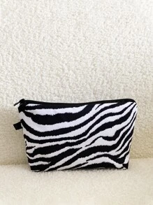 1pc Zebra Pattern Cosmetic Bag Hand Storage Slouchy Portable Cosmetic Bag Wash Bag Makeup Bag For Women Girls Storage Makeup Organizer Makeup Case - Black and White - View 1