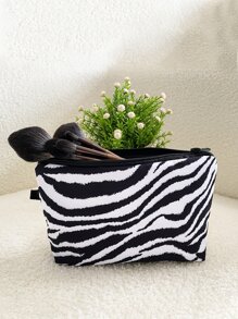 1pc Zebra Pattern Cosmetic Bag Hand Storage Slouchy Portable Cosmetic Bag Wash Bag Makeup Bag For Women Girls Storage Makeup Organizer Makeup Case - Black and White - View 3