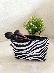 1pc Zebra Pattern Cosmetic Bag Hand Storage Slouchy Portable Cosmetic Bag Wash Bag Makeup Bag For Women Girls Storage Makeup Organizer Makeup Case - Black and White - View 4
