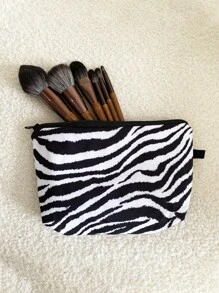 1pc Zebra Pattern Cosmetic Bag Hand Storage Slouchy Portable Cosmetic Bag Wash Bag Makeup Bag For Women Girls Storage Makeup Organizer Makeup Case - Black and White - View 6