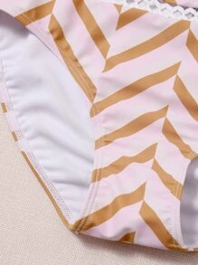 Geo Print Tassel Trim Halter Bikini Set Summer Beach - Multicolor - View 4