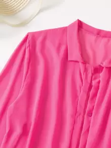 SHEIN Swim Summer Beach Cut-Out Button Front Kimono - Hot Pink - View 5