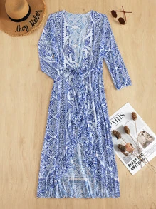 Kimono - Xanh và trắng - Xem 5