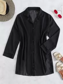 Selianne Summer Beach Open Front Kimono - Black - View 4