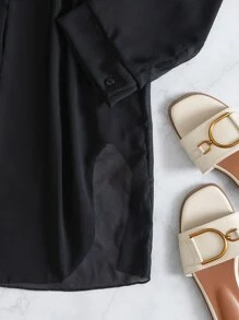 Selianne Summer Beach Open Front Kimono - Black - View 5